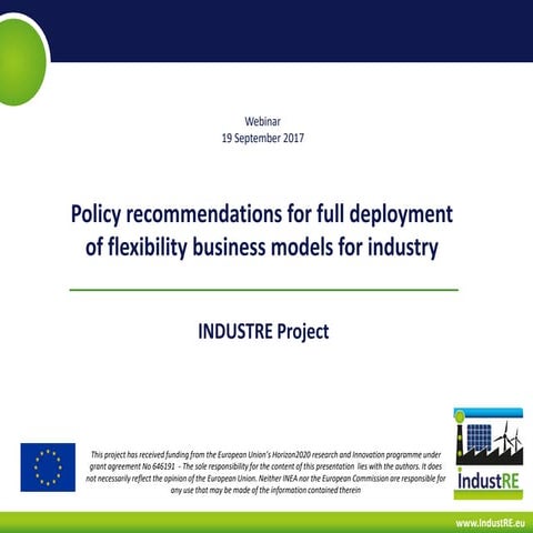 Policy recommendations for the Clean Energy package based on IndustRE project...