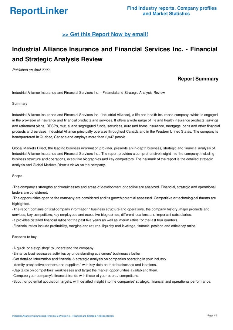 Industrial Alliance Insurance and Financial Services Inc. Financial…