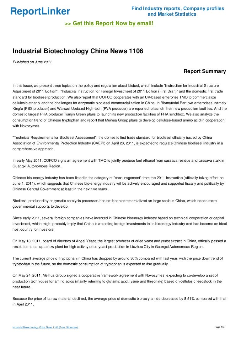Industrial Biotechnology China News 1106