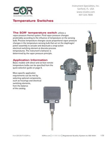Industrial Temperature Switches for Process Control