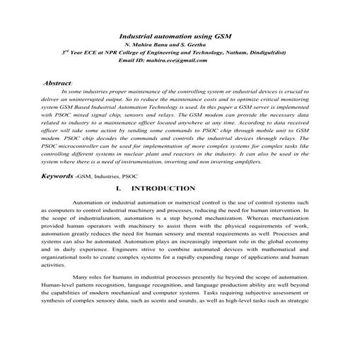 Industrial automation using gsm (full paper)