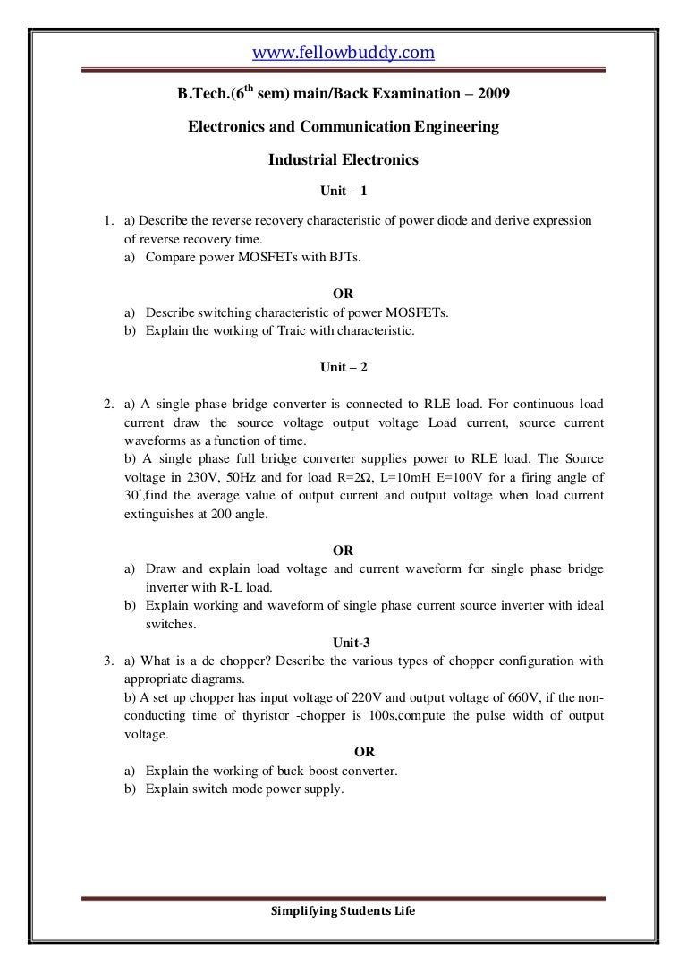 Industrial Electronics Sample Papers
