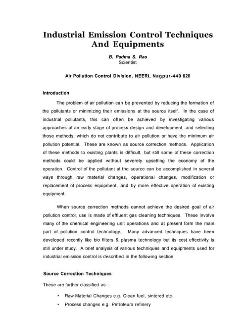 Industrial emission control techniques
