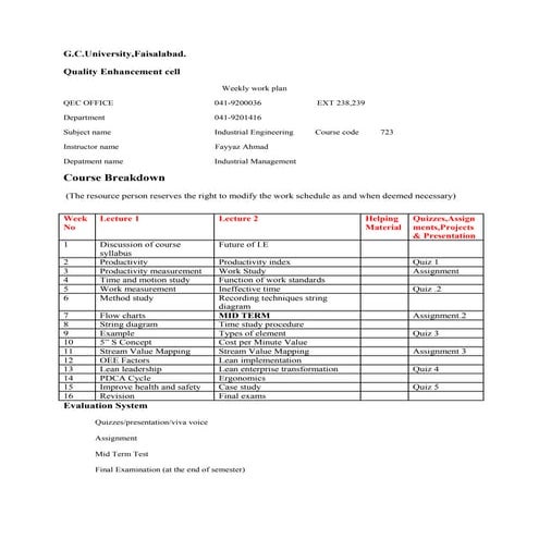 Industrial engineering course outline