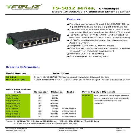 Industrial ethernetswitch(fs 501z series)-datasheet_ver_1.1
