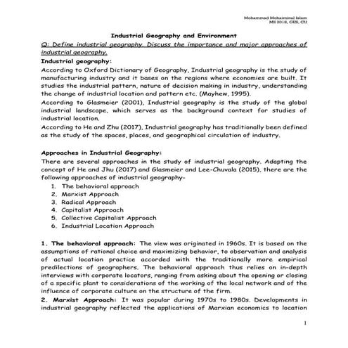 Industrial Geography and Environment