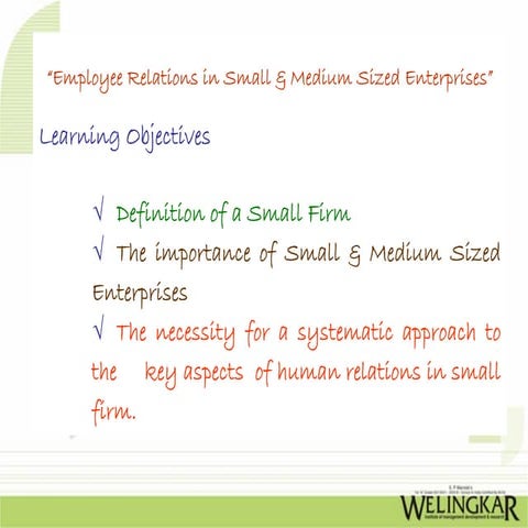 Employee Relation in Small & Medium Enterprises