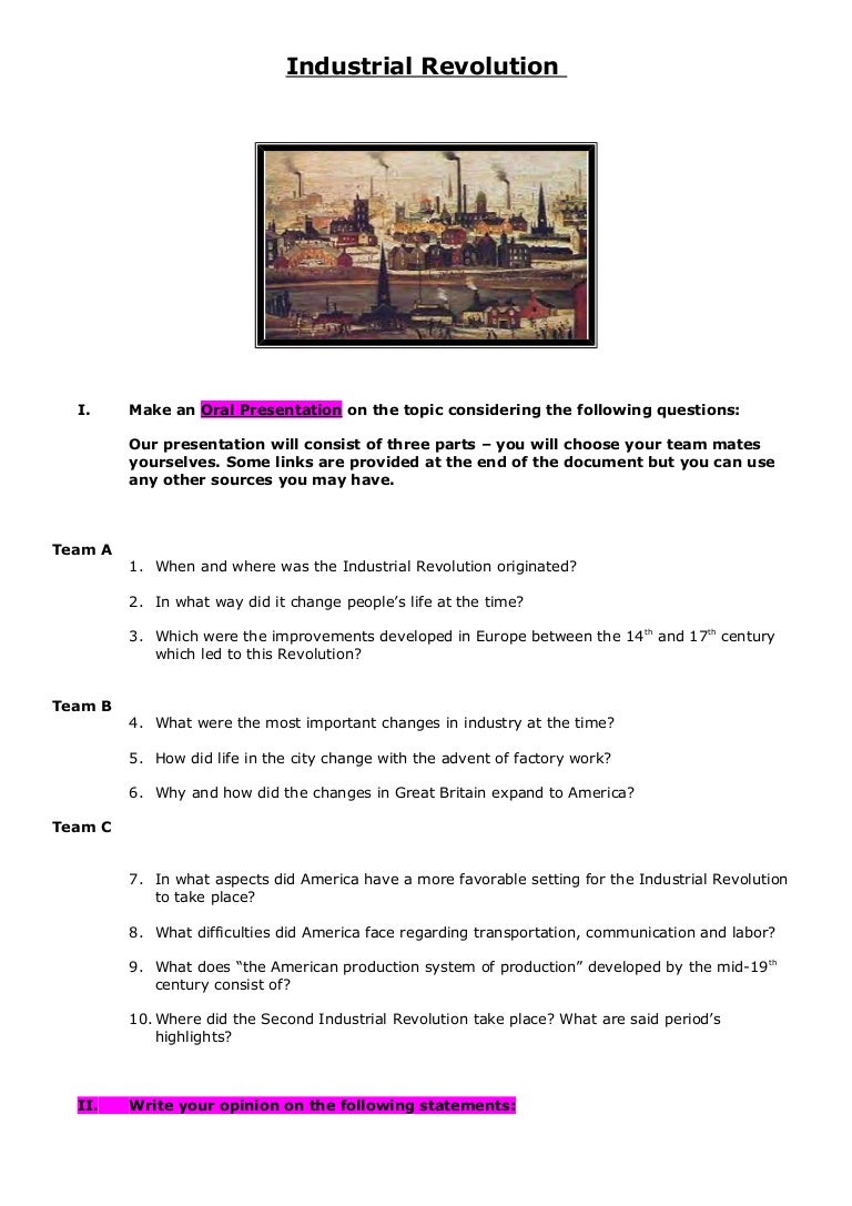 Industrial revolution questions