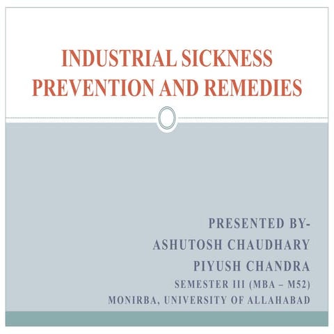 Industrial Sickness - Prevention and Remedies