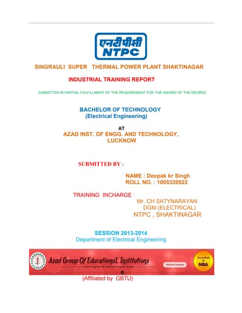 Industrial training report of NTPC 