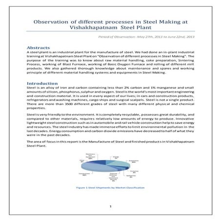 Industrial training report- Visakhapatnam Steel Plant. 