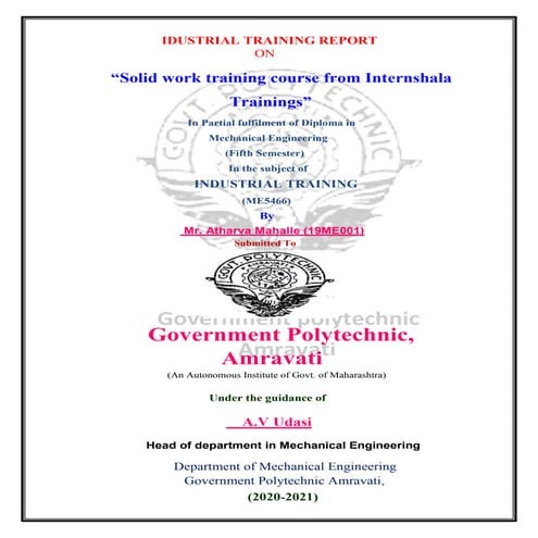 Industrial training solid works report by atharva mahalle (19 me001) 