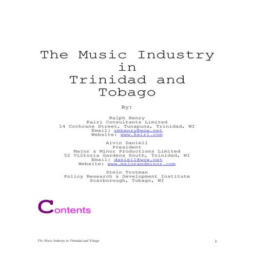 Investigacion - Industria musical en trinidad y tobago