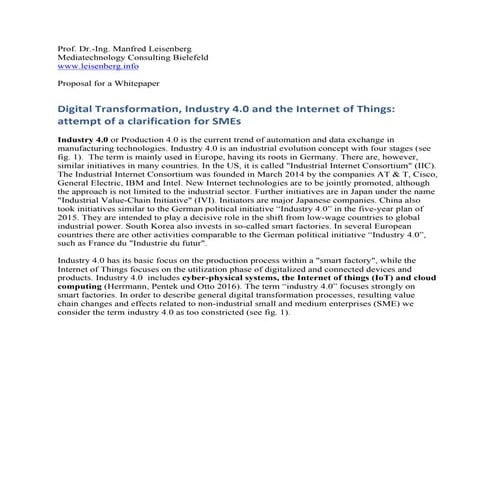 Digital Transformation, Industry 4.0 and the Internet of Things: attempt of a...