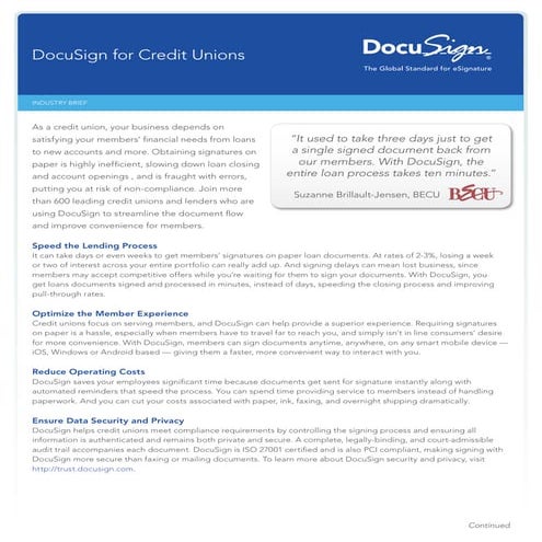 eSignature Docusign Credit Unions Vertical