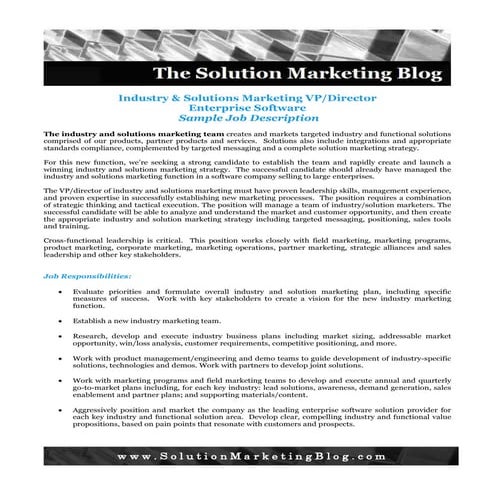 Industry and Solution Marketing Job Description