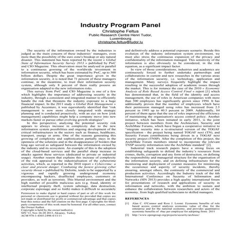 Industry program panel - SINCONF ACM