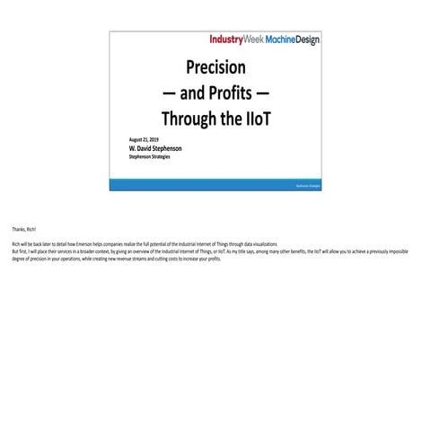     Industry week webinar on IIot and data visualzation