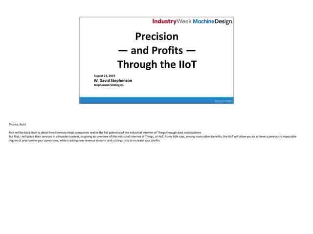     Industry week webinar on IIot and data visualzation