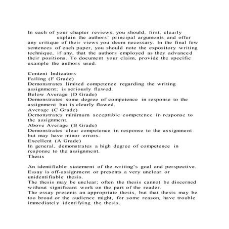 In each of your chapter reviews, you should, first, clearly     