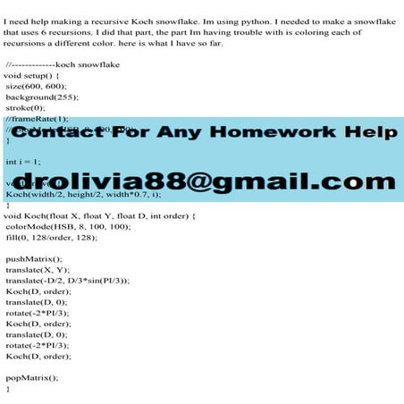 I need help making a recursive Koch snowflake. Im using python. I ne.pdf