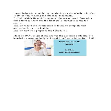 I need help with completing, analyzing on the schedule L of an 1120 .docx