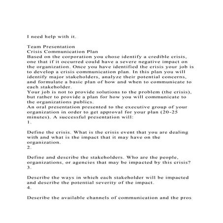 I need help with it.Team PresentationCrisis Communication .docx