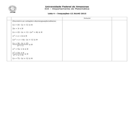 Lista - Inequações