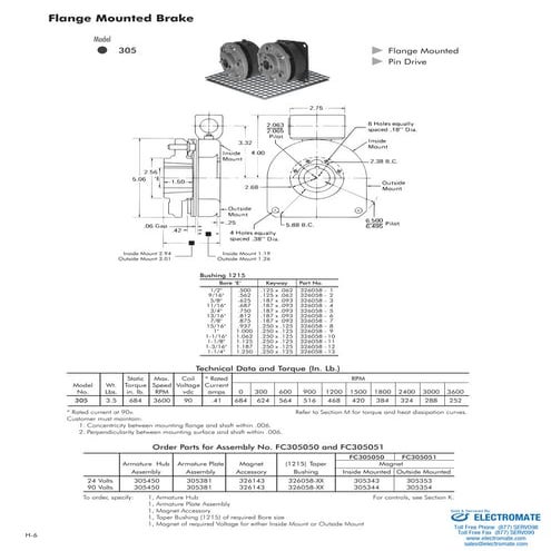 Inertia dynamics flangemtbk305p_specssheet