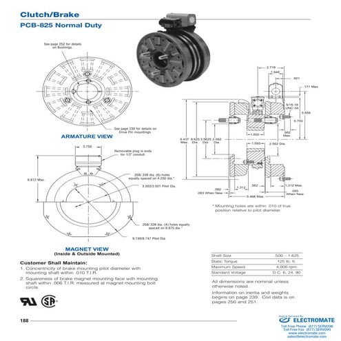 Inertia dynamics pcb825f_specsheet