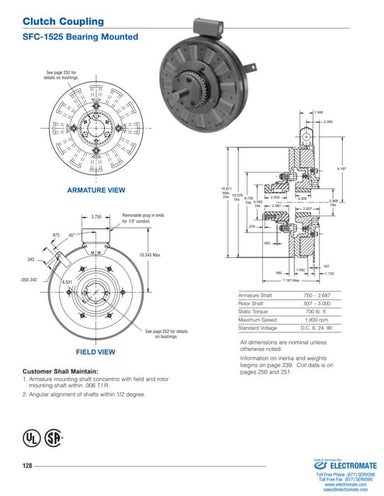 Inertia dynamics sfc1525b_specsheet