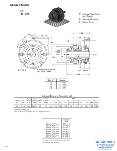 Inertia dynamics sheaveclutch304_specsheet