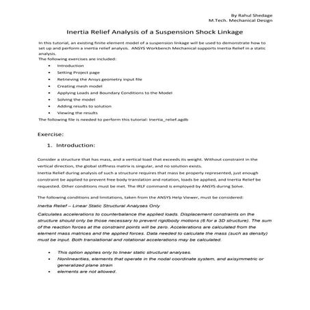 Inertia relief analysis of a suspension shock linkage in Ansys | PDF
