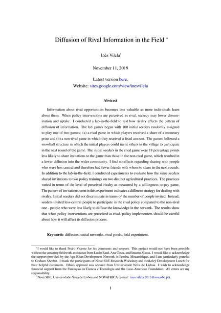 Diffusion of Rival Information in the Field