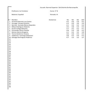 Lista de  estudiantes en excell