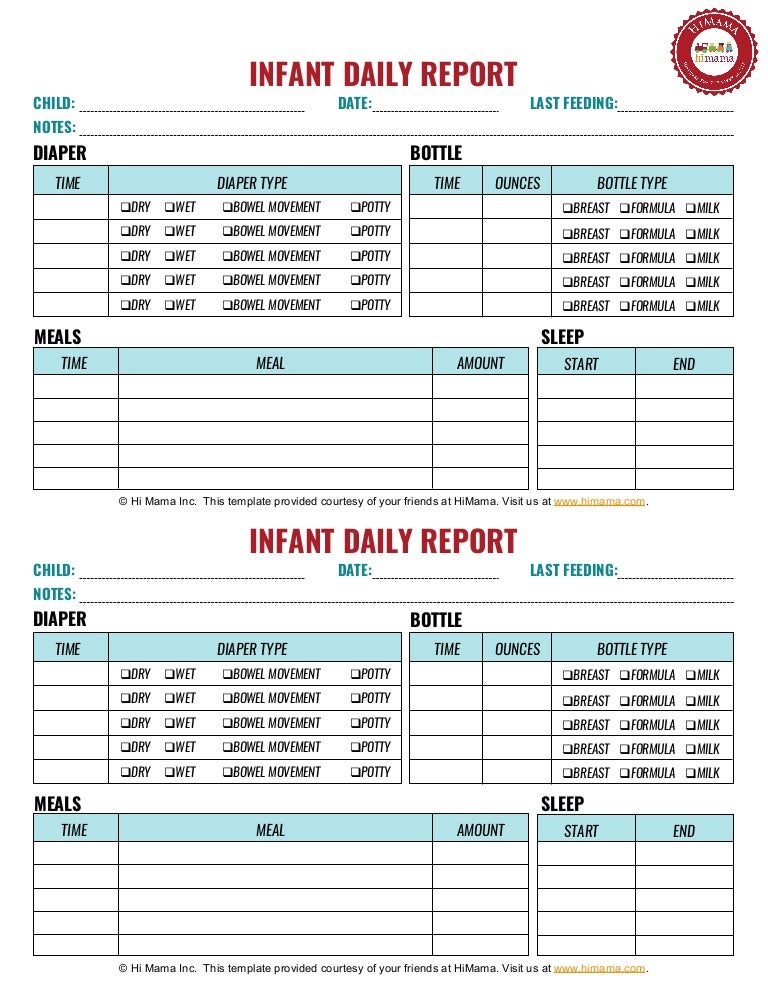 Infant Daily Sheet