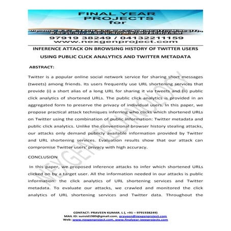 INFERENCE ATTACK ON BROWSING HISTORY OF TWITTER USERS USING PUBLIC CLICK ANAL...