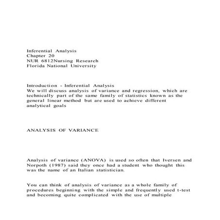 Inferential AnalysisChapter 20NUR 6812Nursing Research