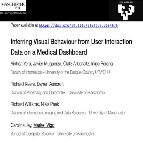 Inferring visual behaviour from user interaction data on a medical dashboard