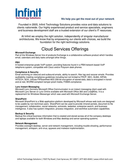 Infinit   cloud services offerings