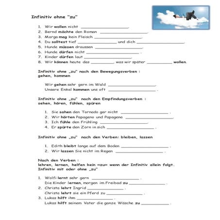 Infinitiv Mit Zu Oder Ohne Zu INFINITIV ohne und mit "zu" - Arbeitsblatt | PDF