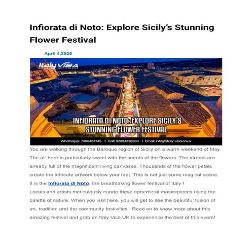 Infiorata di Noto: Explore Sicily’s Stunning Flower Festival - Italy Visa