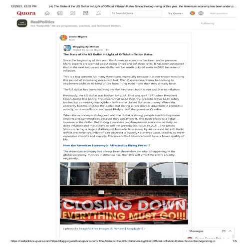 The State of the U.S Dollar in Light of Official Inflation Rates