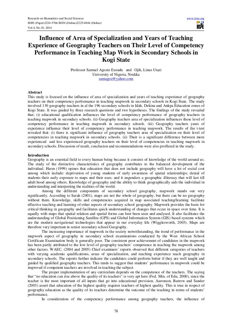 Influence of area of specialization and years of teaching experience