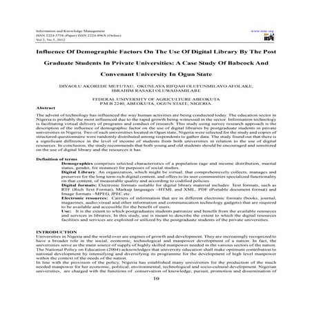 Influence of demographic factors on the use of digital library by the post