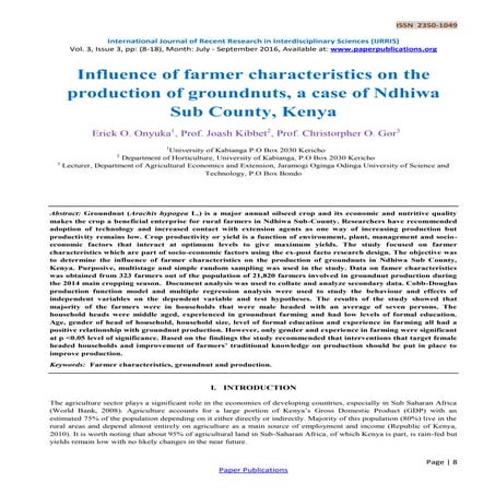 Influence of farmer characteristics on the production of groundnuts, a case o...