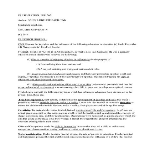 Influence of froebel ideas in education