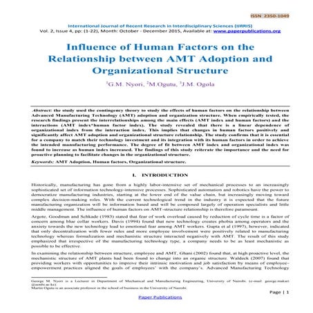 Influence of Human Factors on the Relationship between AMT Adoption and Organ...