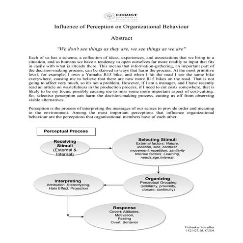 Influence of perception on organizational behaviour