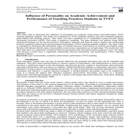 Influence of personality on academic achievement and performance of teaching ...